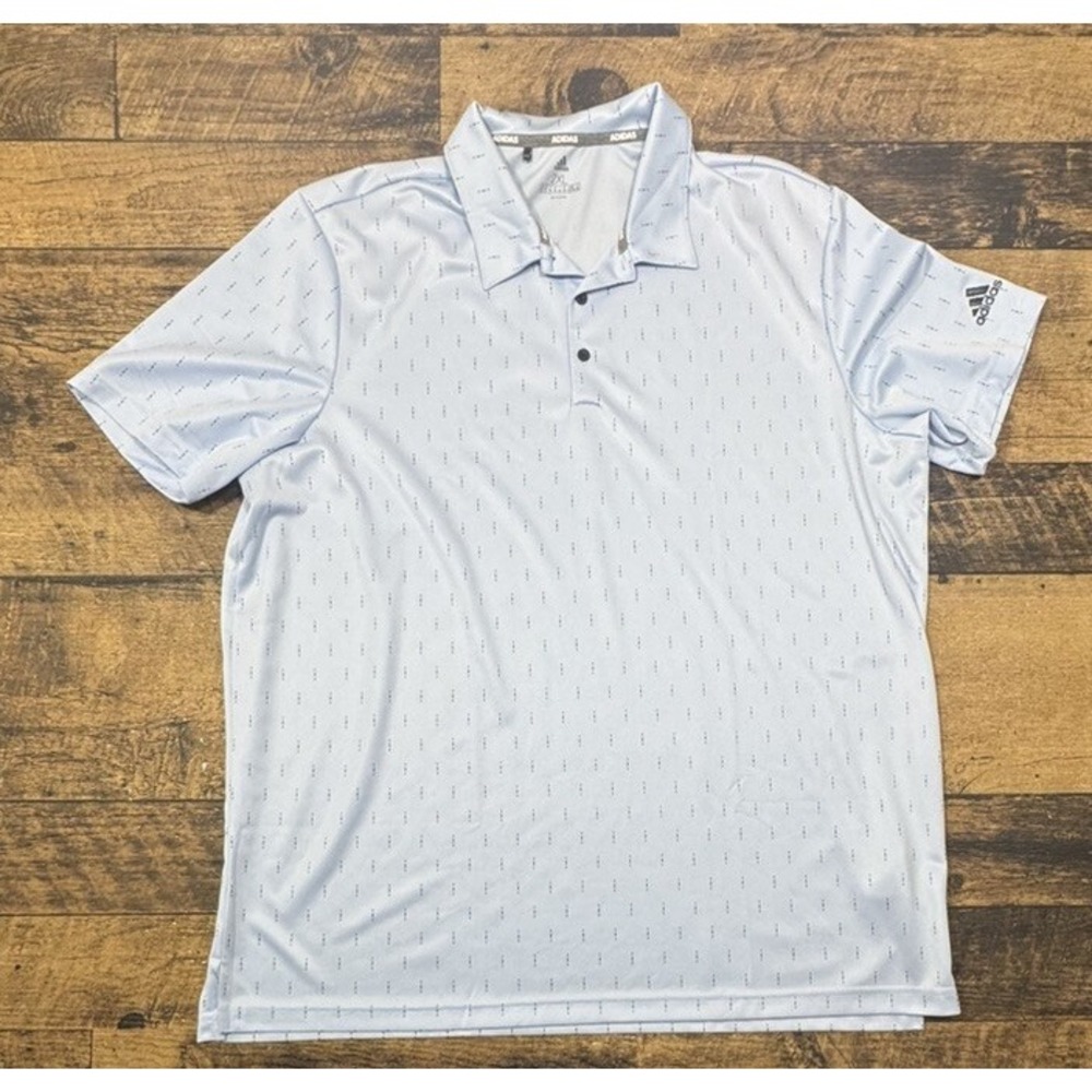 Adidas Mens Baby Blue Short Sleeve Golf Polo Shirt AOP Simple Basic‎